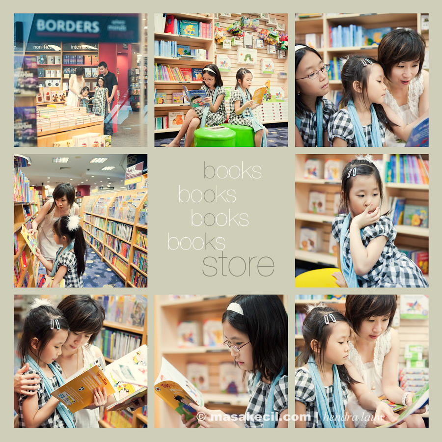 Family photoshoot in a bookstore