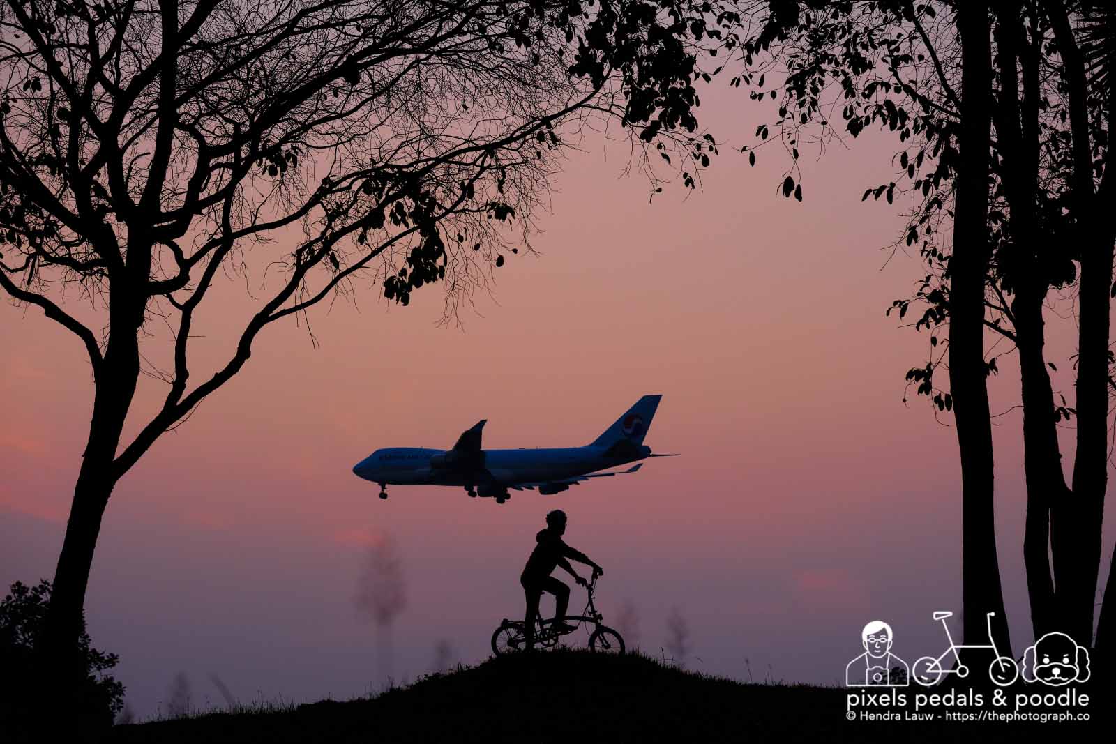 Plane Spotting Korean Air Cargo Boeing 747 HL7602 arriving from Seoul during sunrise