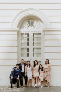 Outdoor graduation and family photoshoot at Asian Civilisations Museum